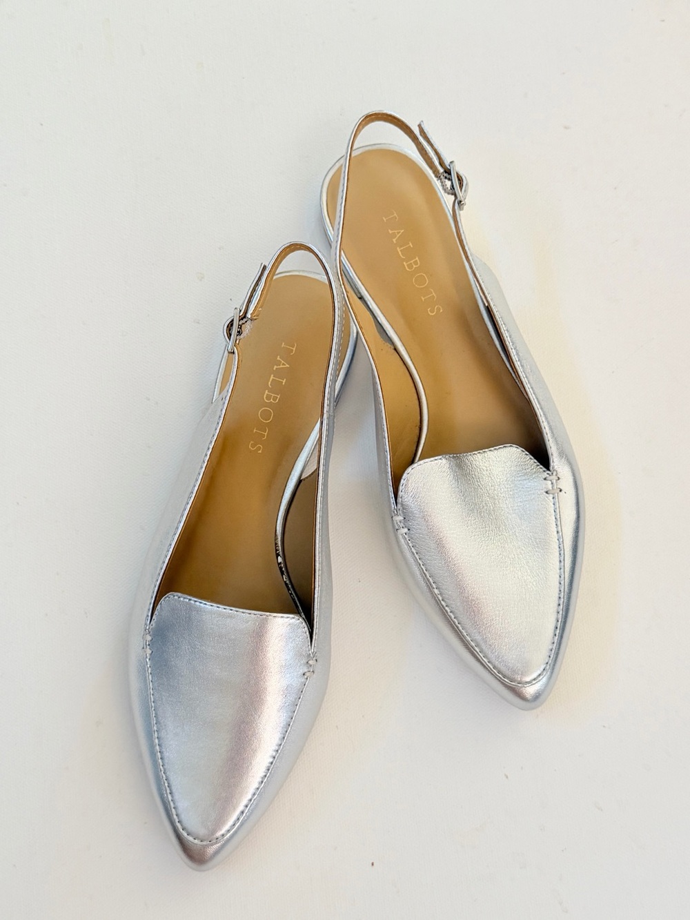 Talbots silver pointed toe slingback sandal